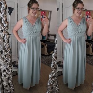 Pale green lace back bridesmaids dress